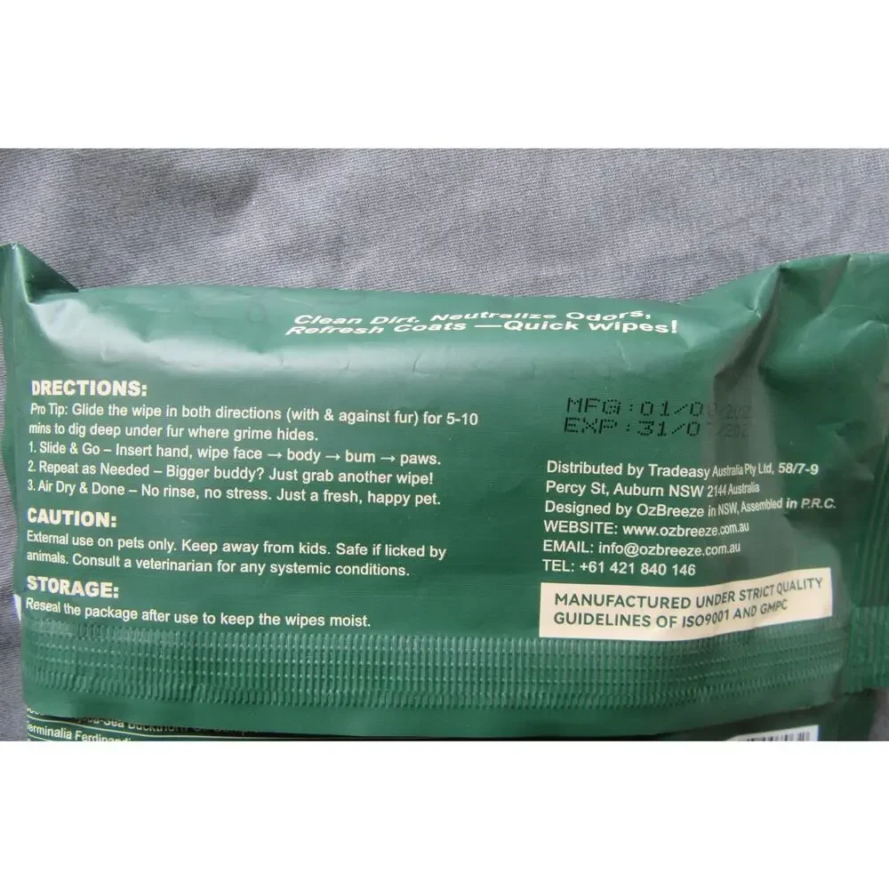 OzBreeze Eco Pet Cleaning Wipes 2 Packs for Dogs Cats Exp 07/2027 Unscented New